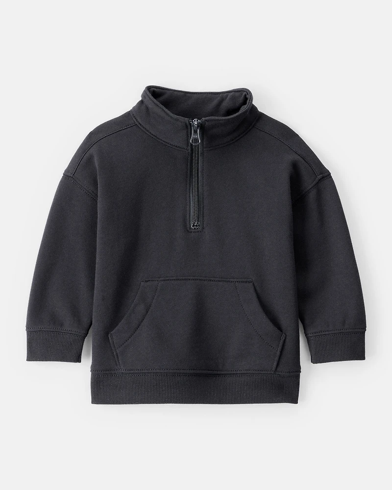 Baby Boy Solid Fleece Quarter Zip Sweatshirt - Black