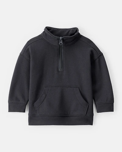 Baby Boy Solid Fleece Quarter Zip Sweatshirt - Black