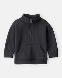 Baby Boy Solid Fleece Quarter Zip Sweatshirt - Black