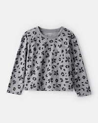 Girls Butterfly Leopard Pocket Tee - Grey