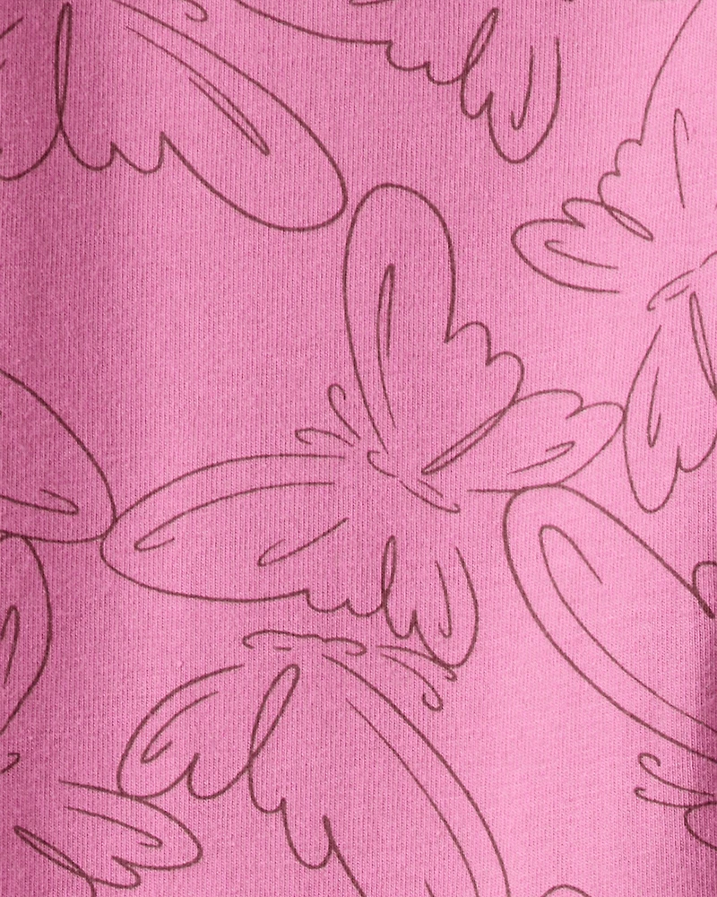 Girls Butterfly Print Cotton Pull-On Stretch Leggings - Pink