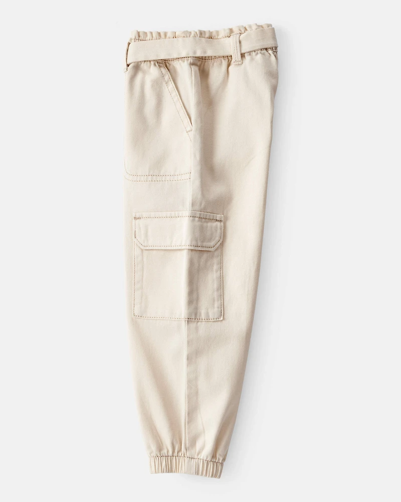 Toddler Girl Cotton Cargo Joggers - Ivory