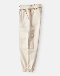 Toddler Girl Cotton Cargo Joggers - Ivory
