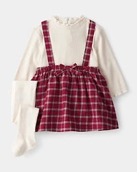 Baby Girl 3-Piece Plaid Print Tee, Skirt & Tight Set - Red