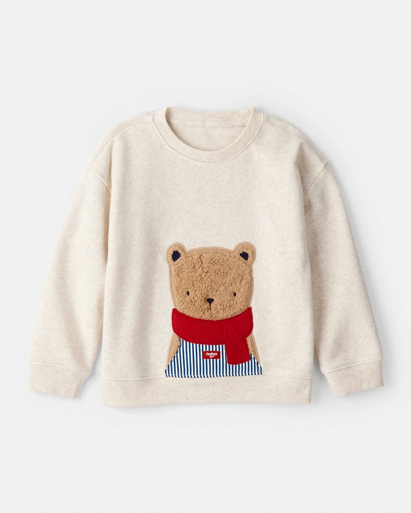 Toddler Boy Bear Fleece Long-Sleeve Pullover Sweatshirt - Beige