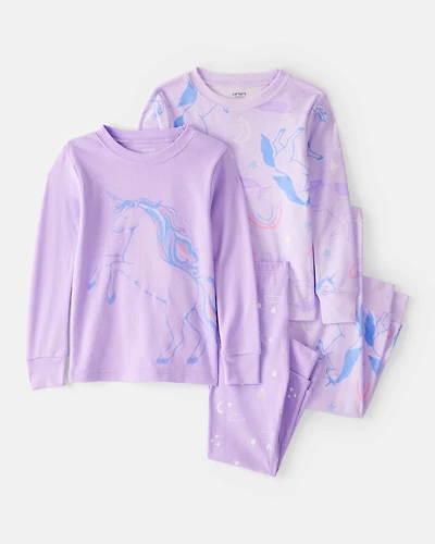 Toddler Unicorn Print Snug Fit Cotton 4-Piece Pajamas