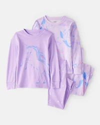 Toddler Unicorn Print Snug Fit Cotton 4-Piece Pajamas