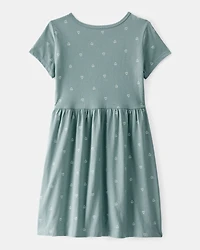 Girls Heart Print Short-Sleeve Dress - Green