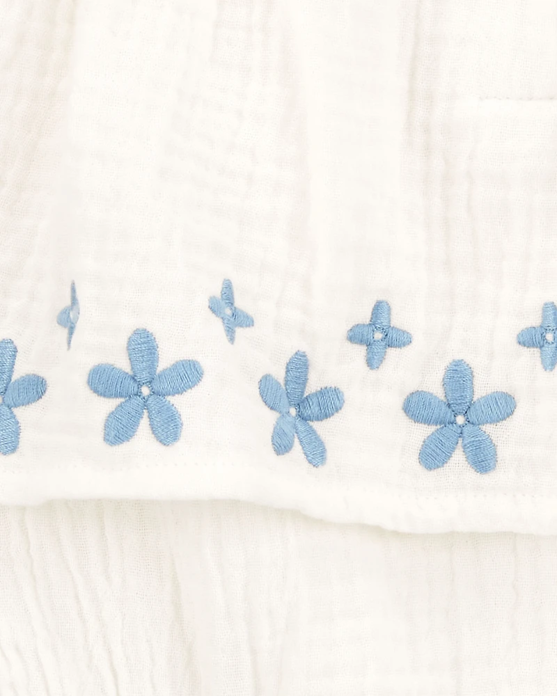 Baby Girl Floral Embroidered Bodysuit Dress - Ivory