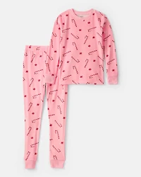 Girls Pink Peppermints DreamPlush Long-Sleeve Snug Fit 2-Piece Pajamas - Pink