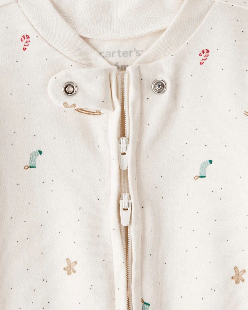 Baby Mini Christmas 100% Cotton Sleep & Play Pajamas - Cream