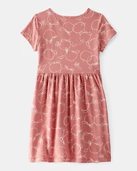 Girls Apple Print Short-Sleeve Dress - Pink