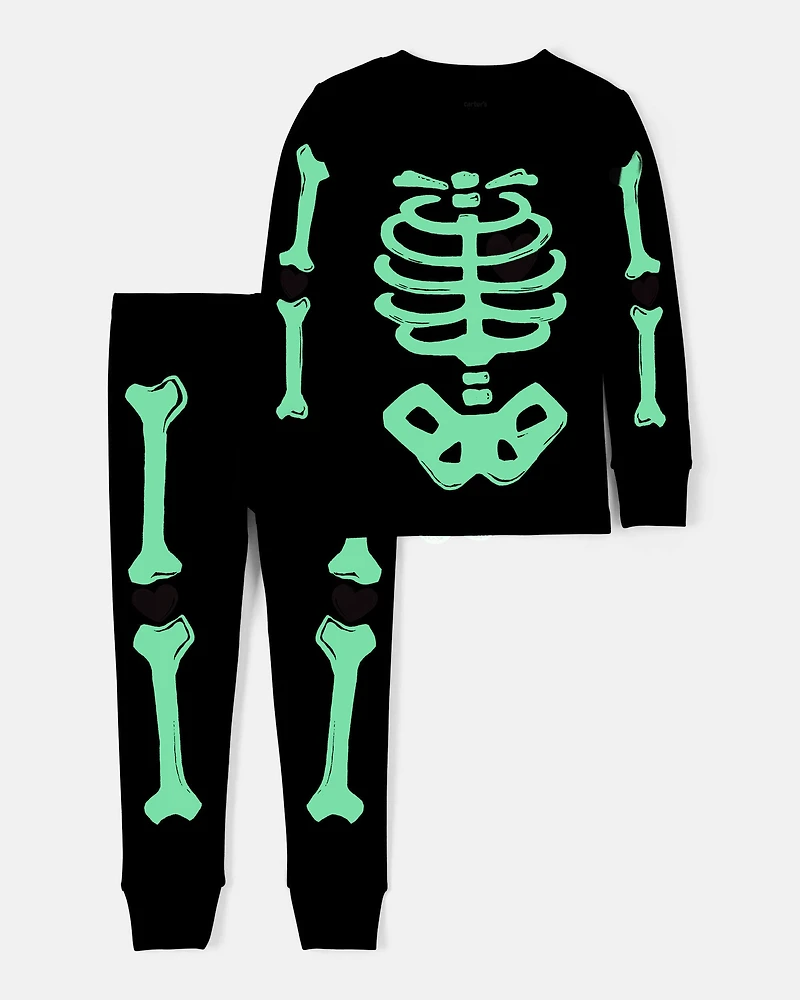 Toddler 2-Piece Glow The Dark Skeleton 100% Snug Fit Cotton Pajamas - Black