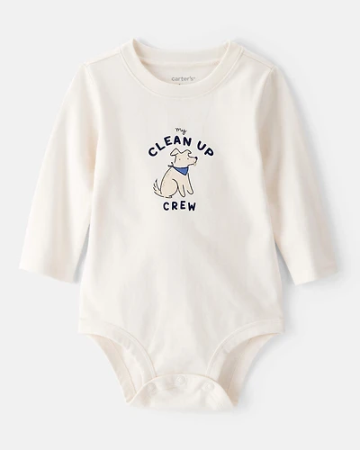 Baby Cotton Long-Sleeve Graphic Bodysuit - Ivory
