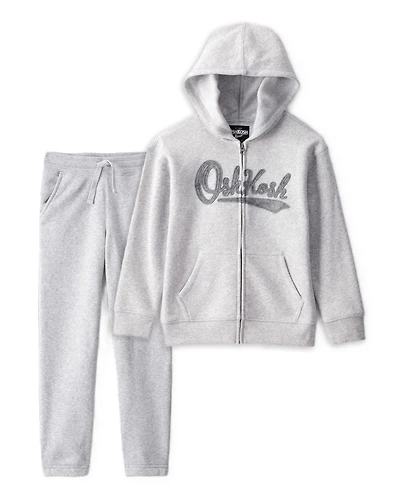 Boys 2-Piece Daydream Fleece Logo Hooded Zip-Up Jacket & Joggers Set - Grey