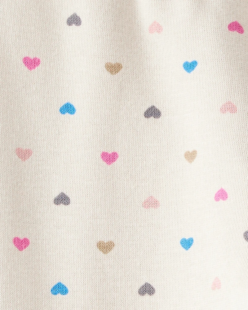 Baby Girl Heart Print Pull-On Stretch Cozy Leggings - Cream