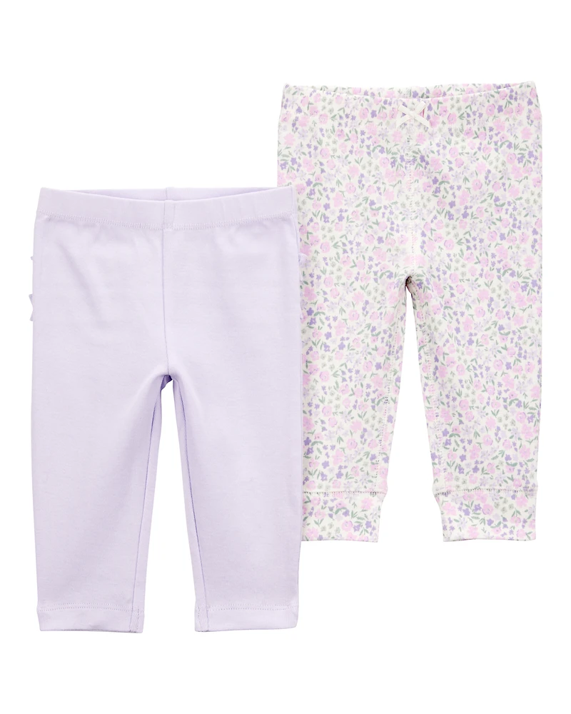 Baby Girl 2-Pack Floral Pull-On Pants - Purple