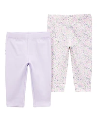 Baby Girl 2-Pack Floral Pull-On Pants - Purple