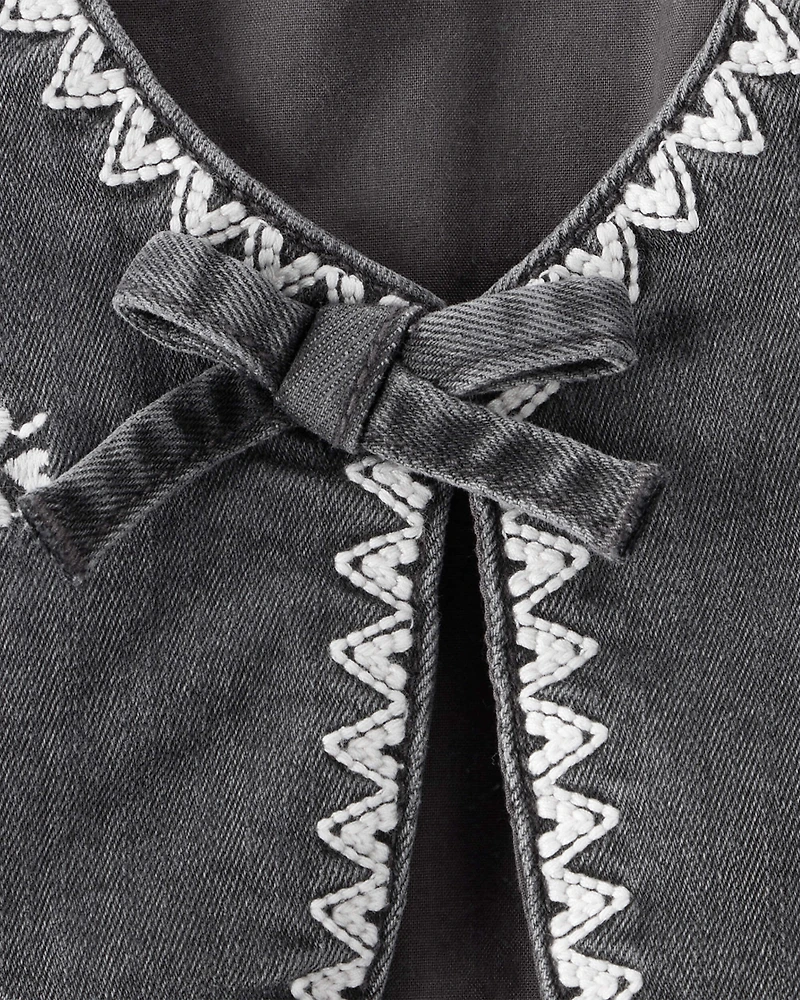 Baby Girl Western Denim Sleeveless Vest - Grey