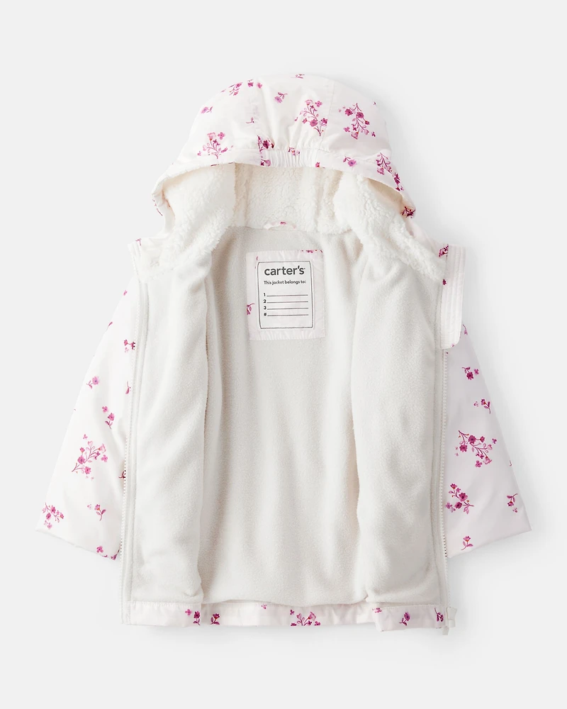 Toddler Girl Floral Long-Sleeve Midweight Anorak Jacket - White