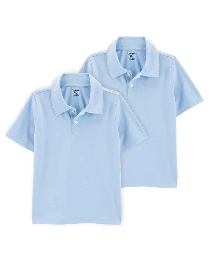Kid 2-Pack Pique Uniform Polo Shirts - Light Blue