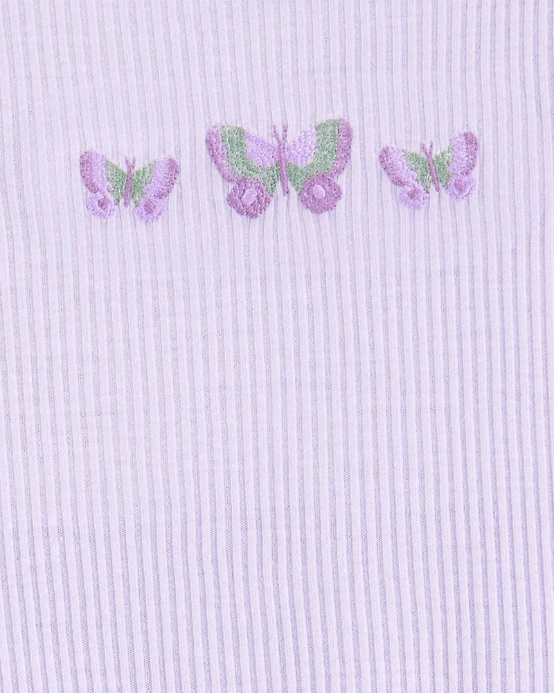 Girls Butterfly Loose Fit 2-Piece Pajamas - Purple