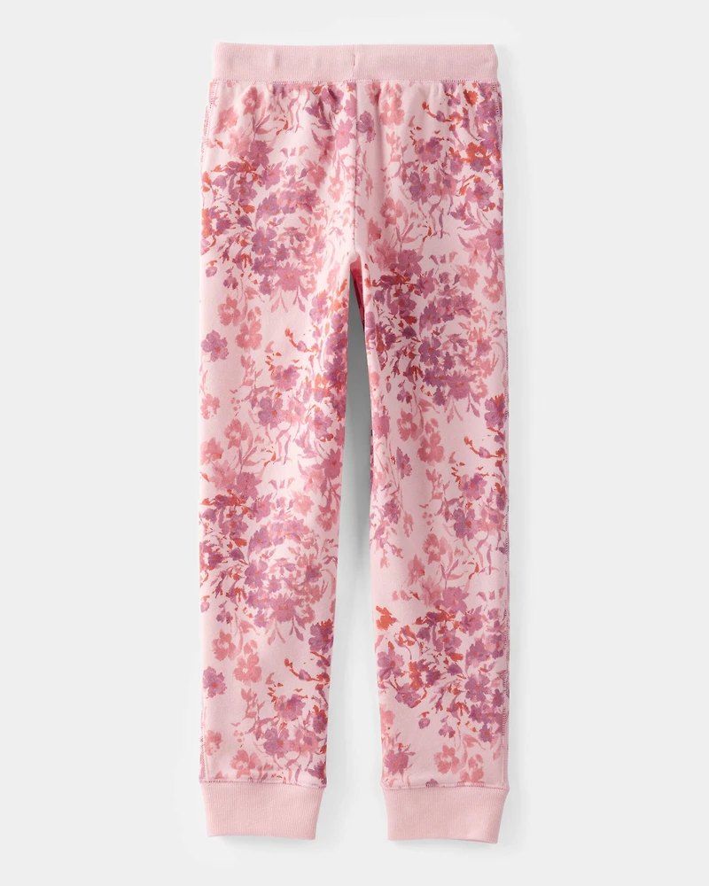 Girls Floral Fleece Drawstring Joggers - Pink
