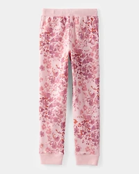 Girls Floral Fleece Drawstring Joggers - Pink
