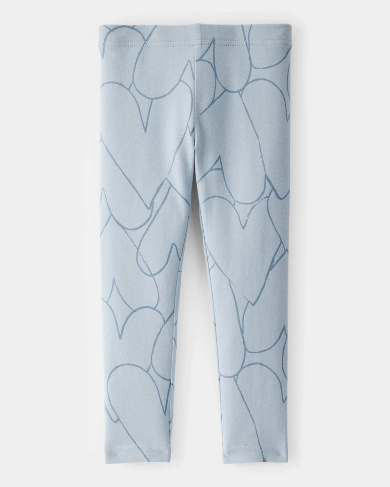 Toddler Girl Cotton Heart Stretch Leggings - Blue