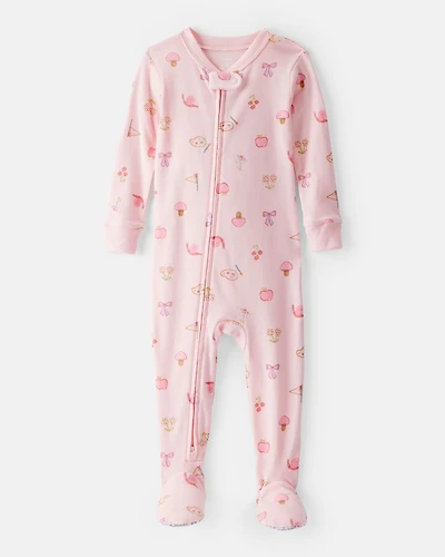 Baby Girl Paint Floral 100% Cotton Long-Sleeve 2-Way Zip 1-Piece Pajamas - Pink