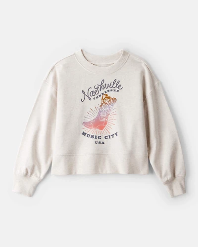 Girls Nashville Western Cotton Long-Sleeve Pullover Sweatshirt - Ivory