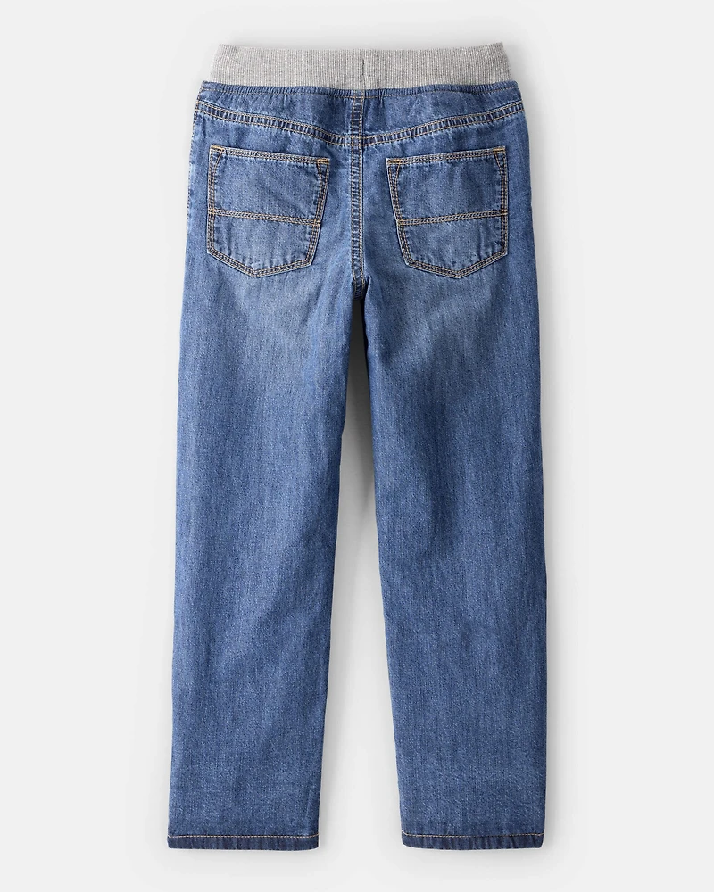 Boys Denim Pull-On Straight Jeans - Medium Wash