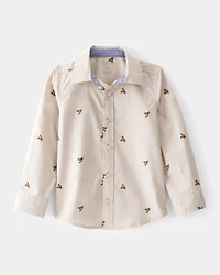 Toddler Poplin Acorn Print Button-Front Shirt - Khaki