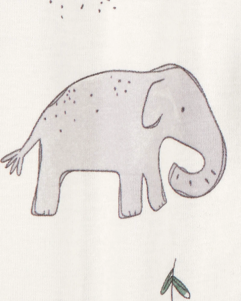 Baby 2-Pack Striped Elephant 2-Way Zip Cotton Sleep & Play Pajamas - Grey