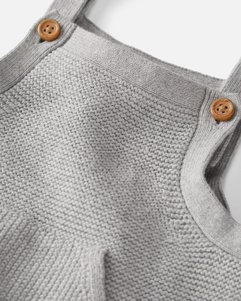 Baby Organic Cotton Sweater Knit Overalls in Heather Grey