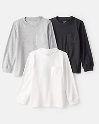 Toddler Boy 3-Pack Long-Sleeve T-Shirts - White/Black/Grey