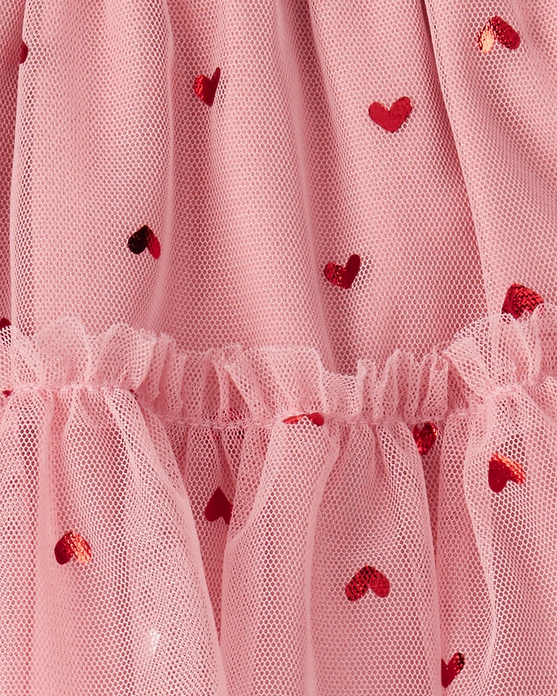 Baby Girl Heart Tulle Skort - Pink