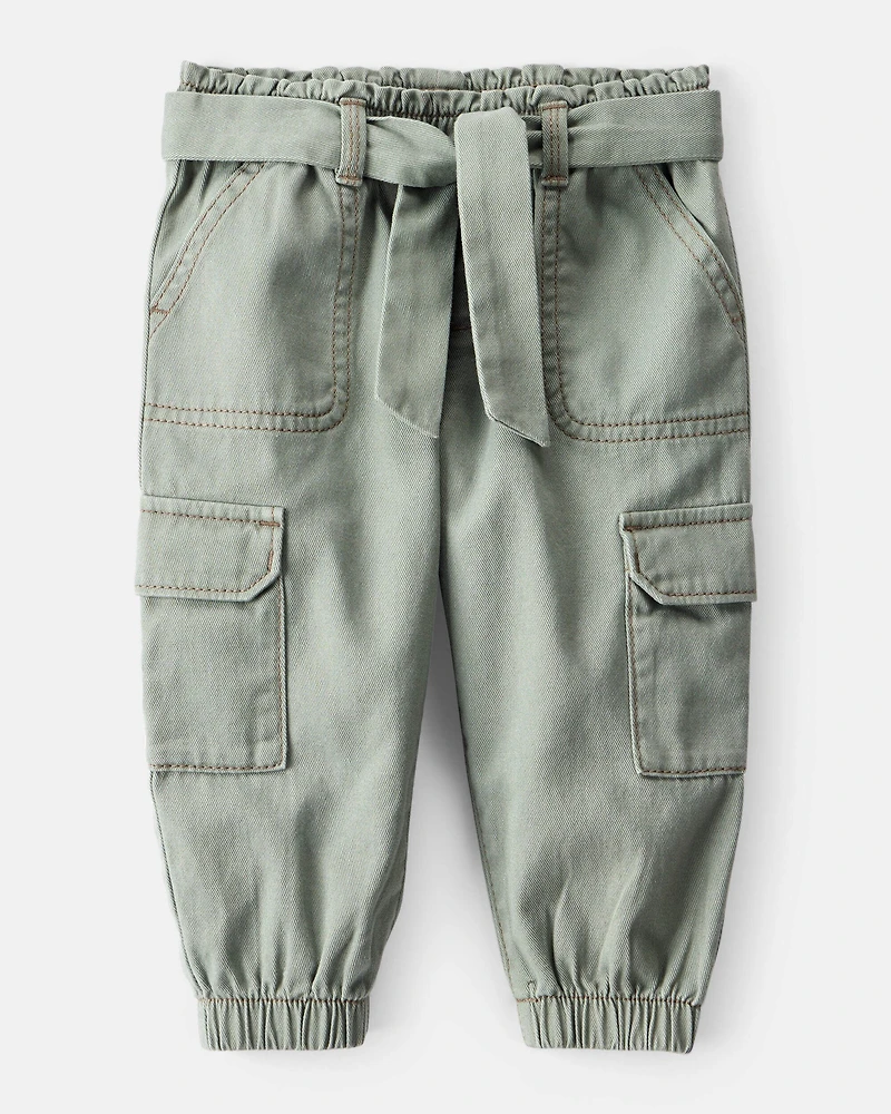 Baby Girl Cotton Cargo Joggers - Green