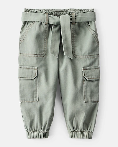 Baby Girl Cotton Cargo Joggers - Green