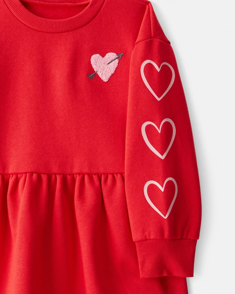Toddler Girl DayDream Fleece Heart Long-Sleeve Dress - Red