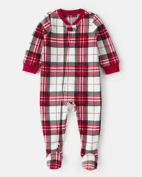 Baby Plaid Print Fleece Long-Sleeve Loose Fit 1-Piece Pajamas