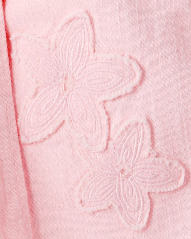 Toddler Girl Embroidered Cotton Long-Sleeve Dress - Pink