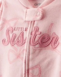 Baby Girl Bow Print Loose Fit Long-Sleeve Sleep & Play Pajamas - Pink