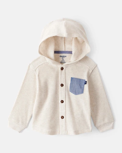 Baby Boy Waffle Knit Long-Sleeve Hooded Top - Cream