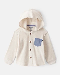 Baby Boy Waffle Knit Long-Sleeve Hooded Top - Cream