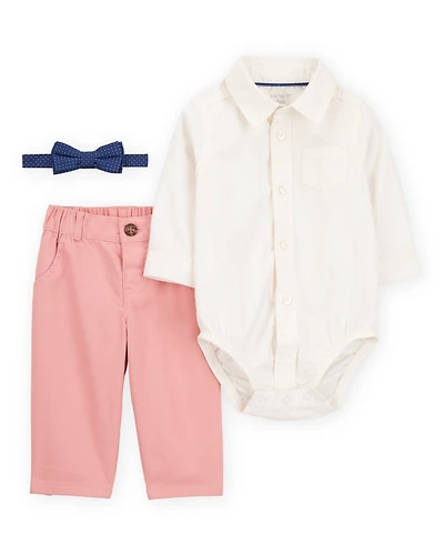 Baby 3-Piece Bowtie Pant Set - Ivory/Pink
