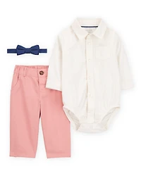 Baby 3-Piece Bowtie Pant Set - Ivory/Pink