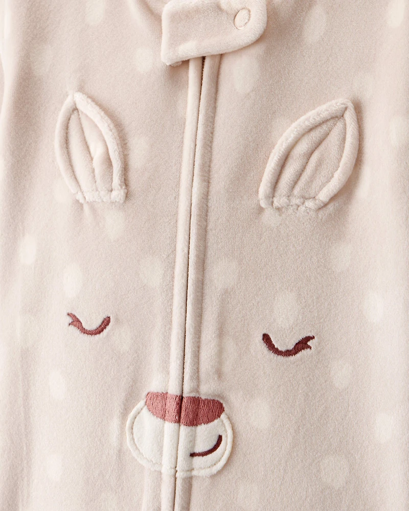 Baby Girl Deer Print DreamPlush Snug Fit Long-Sleeve 2-Way Zip - Brown