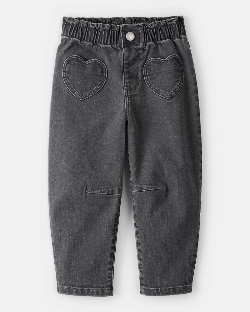 Toddler Girl Heart Pocket Barrel Jeans - Black