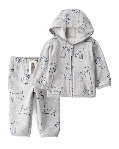Baby Boy 2-Piece DayDream Fleece Dog Hoodie & Knit Pants Set - Grey